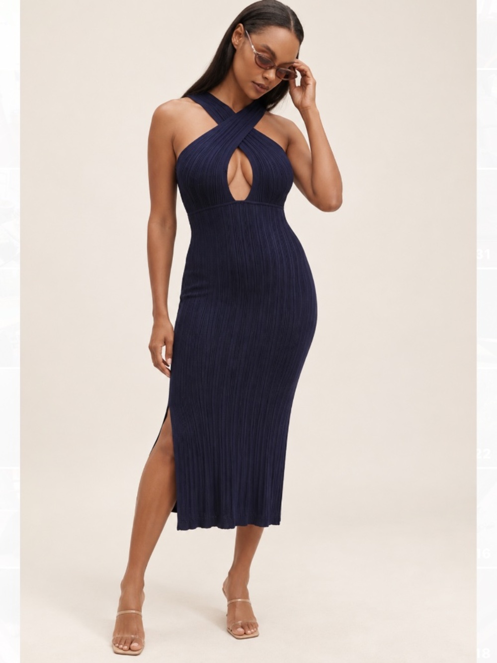 Bailey 44 Navy Blue Ribbed Knit Crisscross Halter Cutout Midi Dress Sz S